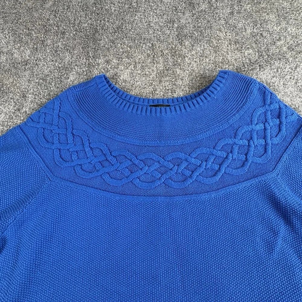 Talbots Sweater Women XL‎ Blue Knit Cable Yoke Classic Preppy Academia